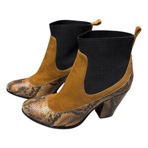DEE OCLEPPO DEESIGNS LEATHER Luxury Designer Snake Skin Heels Boots Womens 7.5